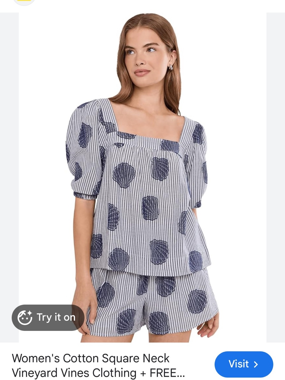 Vineyard Vines Navy Blue and White Dotted Stripe w/Seashell Embroidery | Large